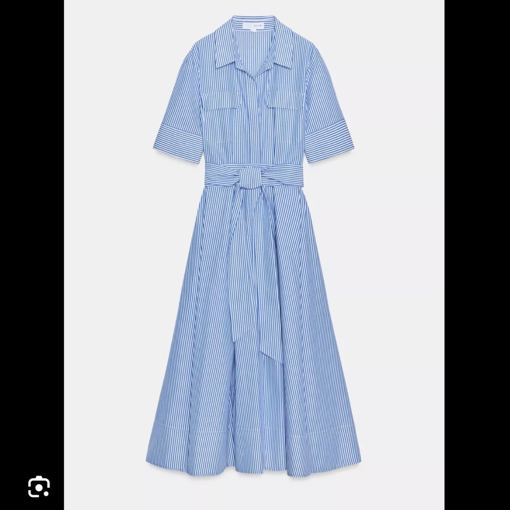 ZARA ZW COLLECTION STRIPED POPLIN DRESS WITH BELT Sz XS with stain NWT